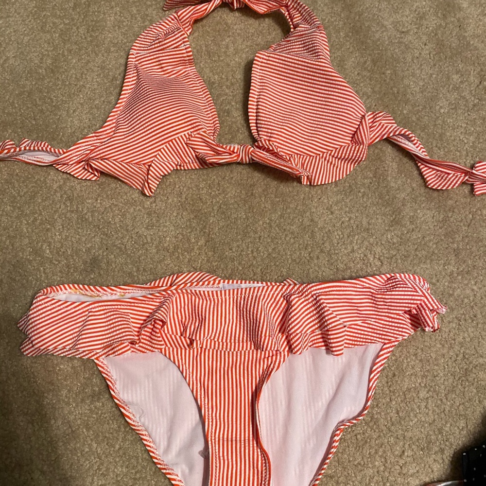 Red and white striped bathing suit